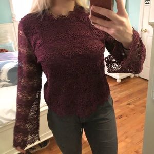 H&M maroon lace long sleeve top